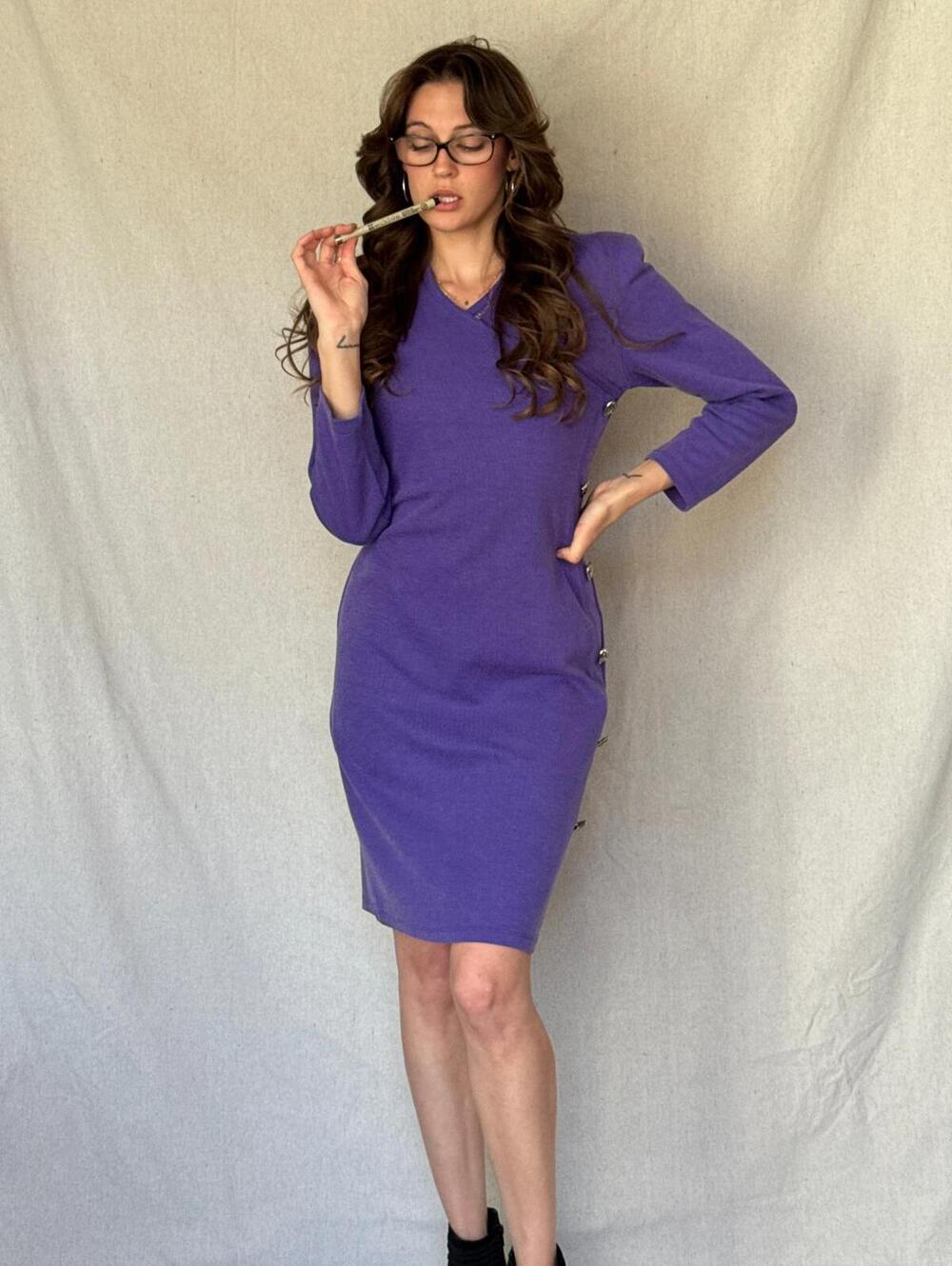 80s Purple Bodycon Heart Breaker Dress - Picture 10 of 15